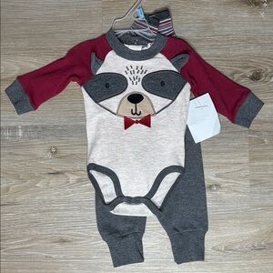 Cute Raccoon Bodysuit for Kids - Burgundy and Gray